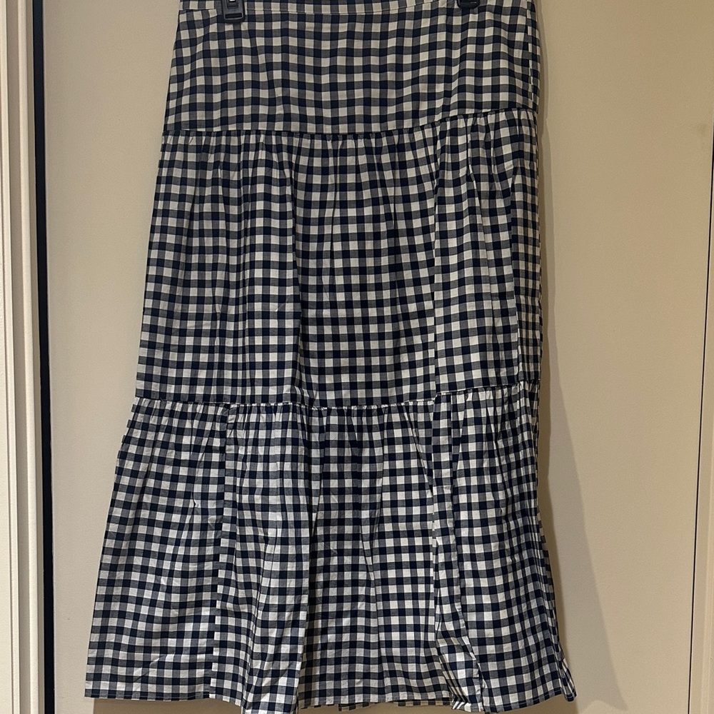 Classic Navy Blue and White Gingham Maxi Skirt